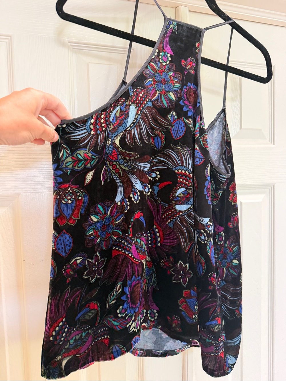 Johnny Was Floral Velvet Silk Cami Top - Black S - Picture 7 of 9